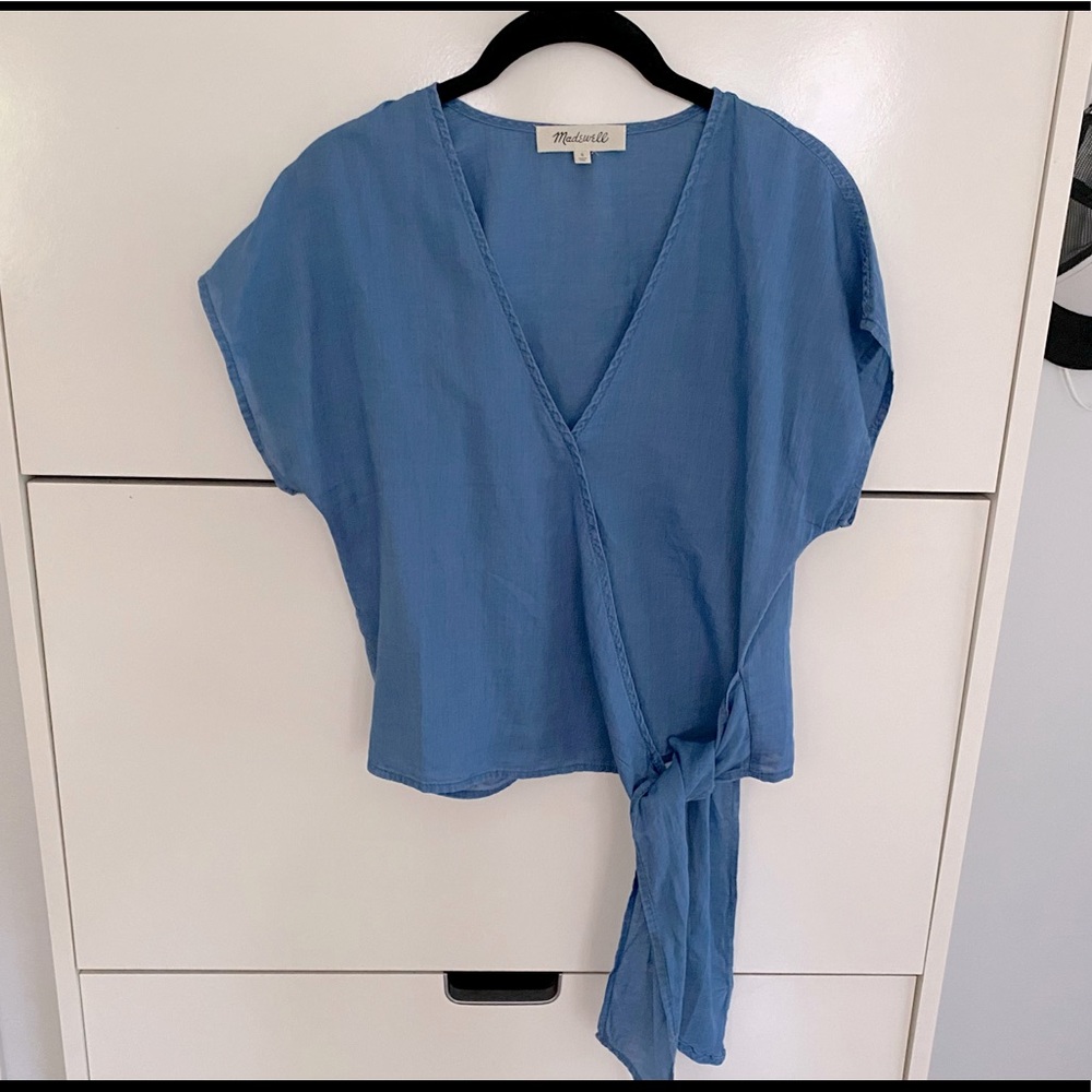 Madewell Denim Short-Sleeve Wrap Top in Faded Indigo - size S